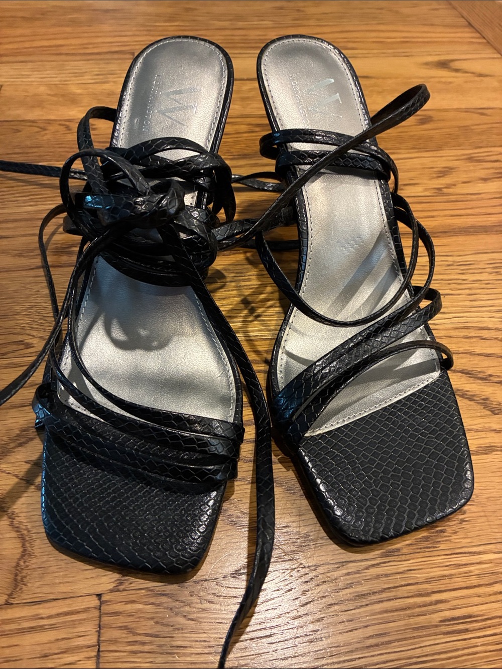 Worthington Black Strappy Lace-Up Heeled Sandals